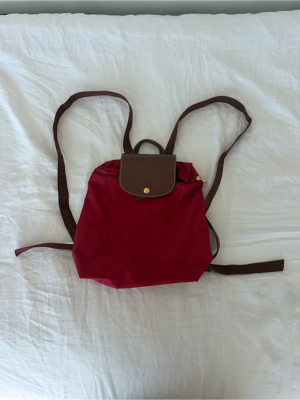 Red longchamp backpack like new